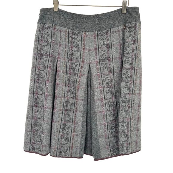 Ann Taylor Loft Size 14 Womens Pleated Gray Plaid Skirt wool blend beaded - Picture 7 of 8